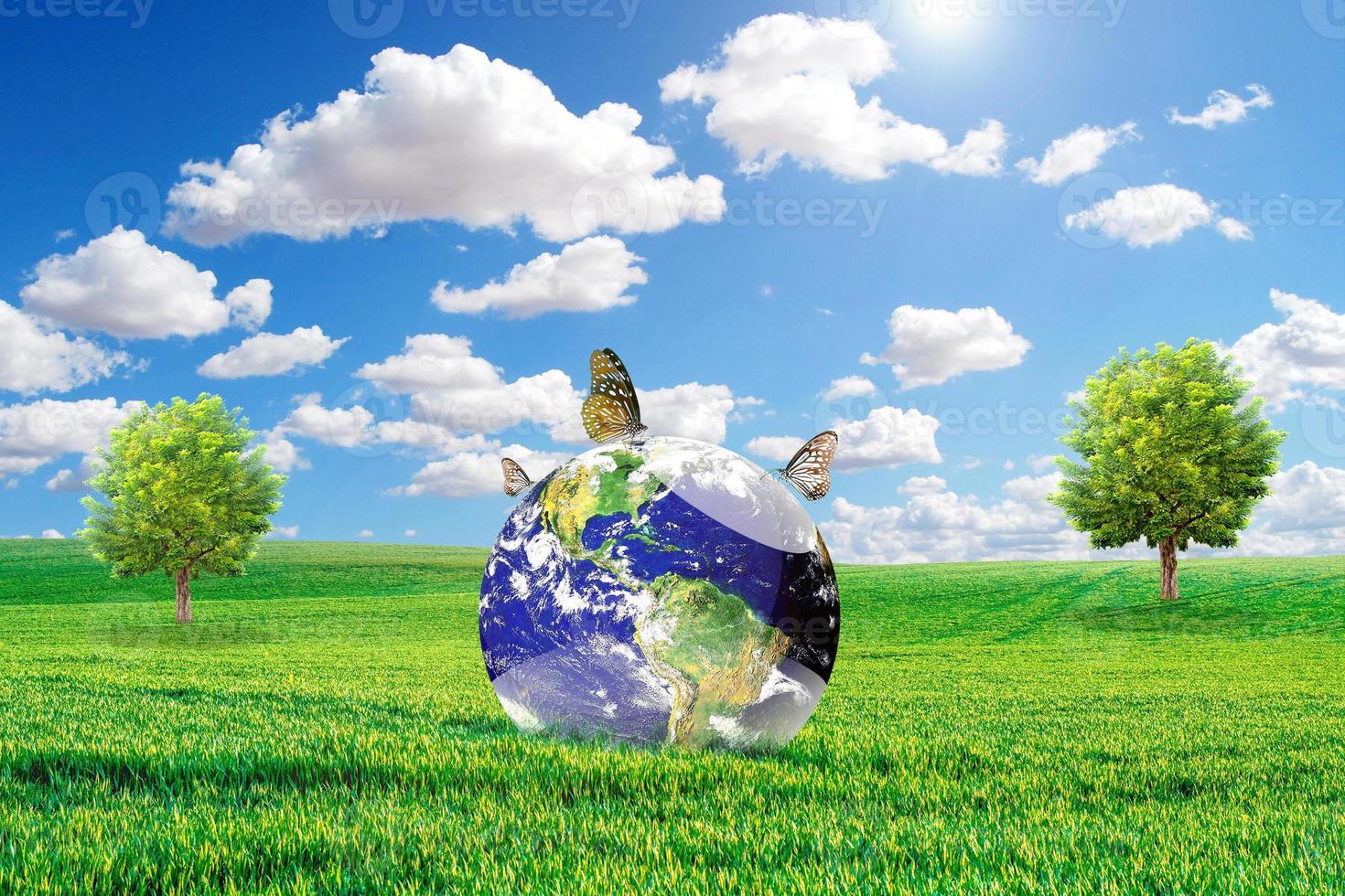 save the world concept Protect the environment. Meadow and the beautiful world photo