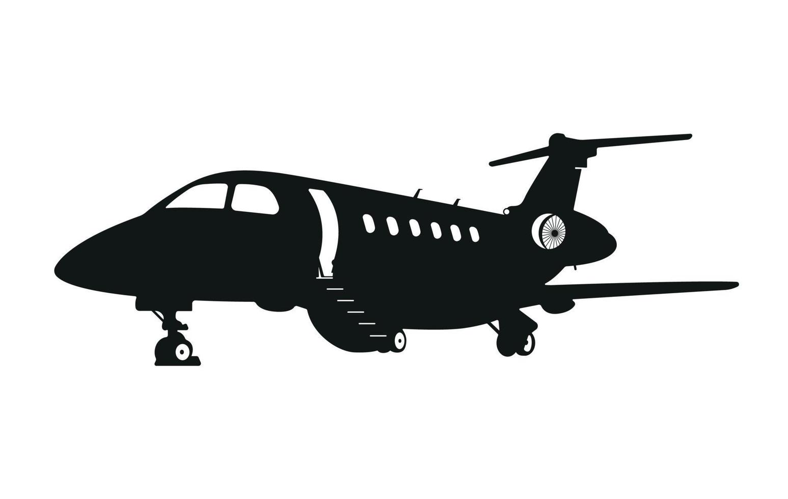 Private Jet Silhouette, Civil Business Jet Aircraft Illustration. vector