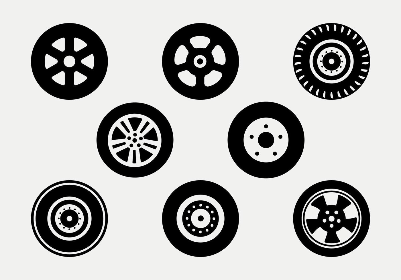 Set Of Wheels Icons Silhouette Illustration. vector