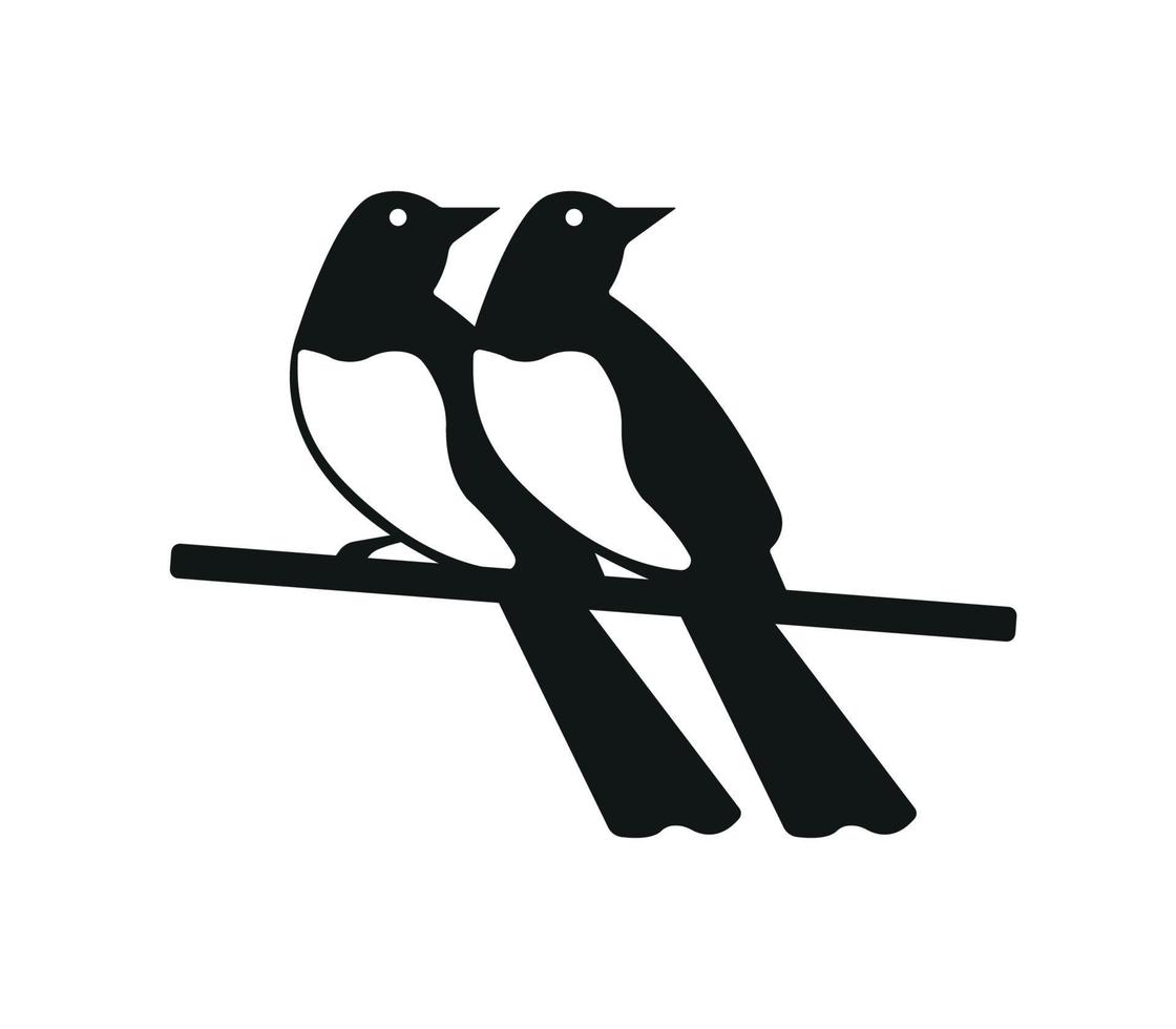 Two Magpies bird Silhouette, animal Logo Illustration. vector