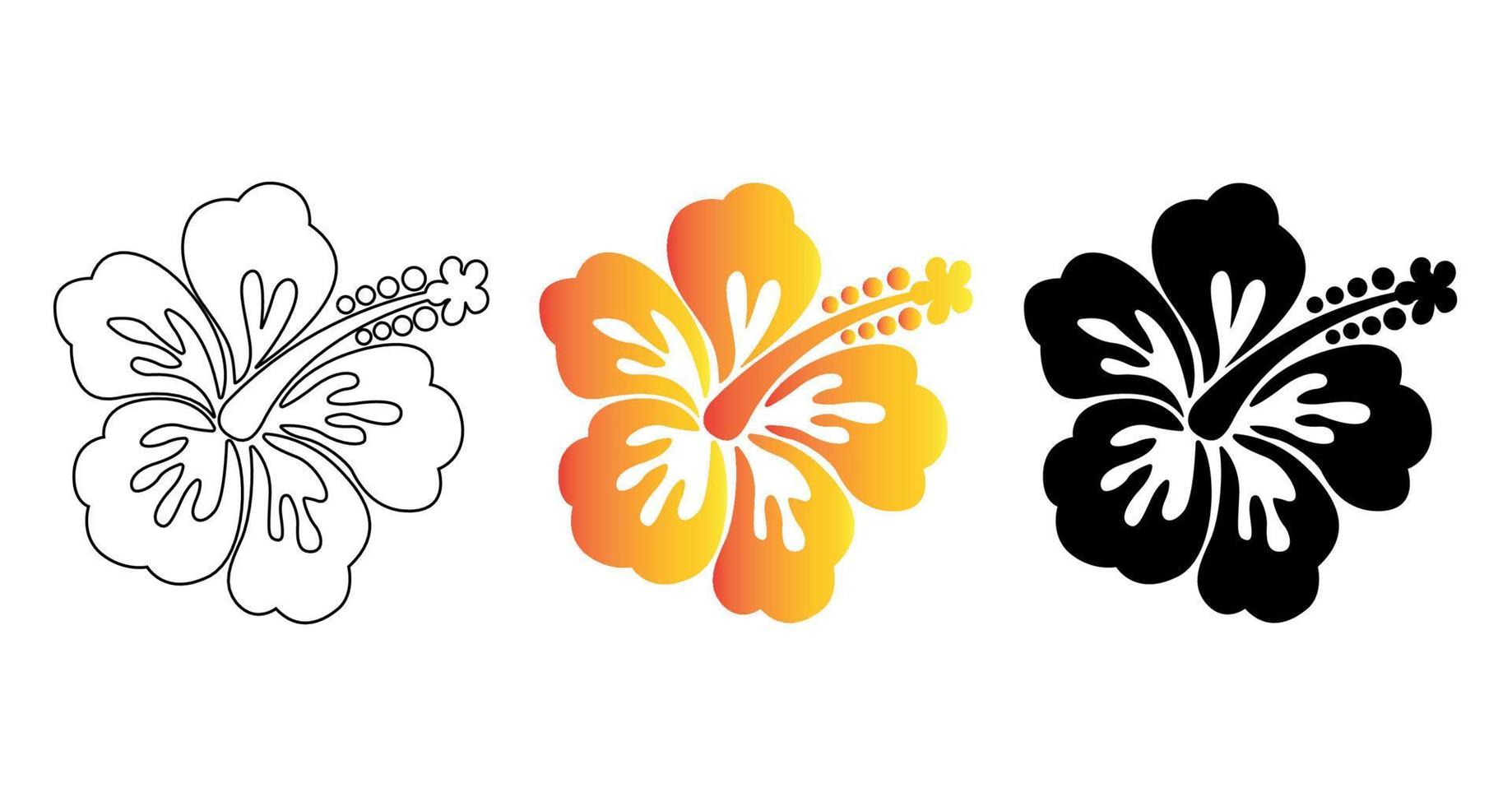 conjunto de ilustración de flor de hibisco hawaiano. vector