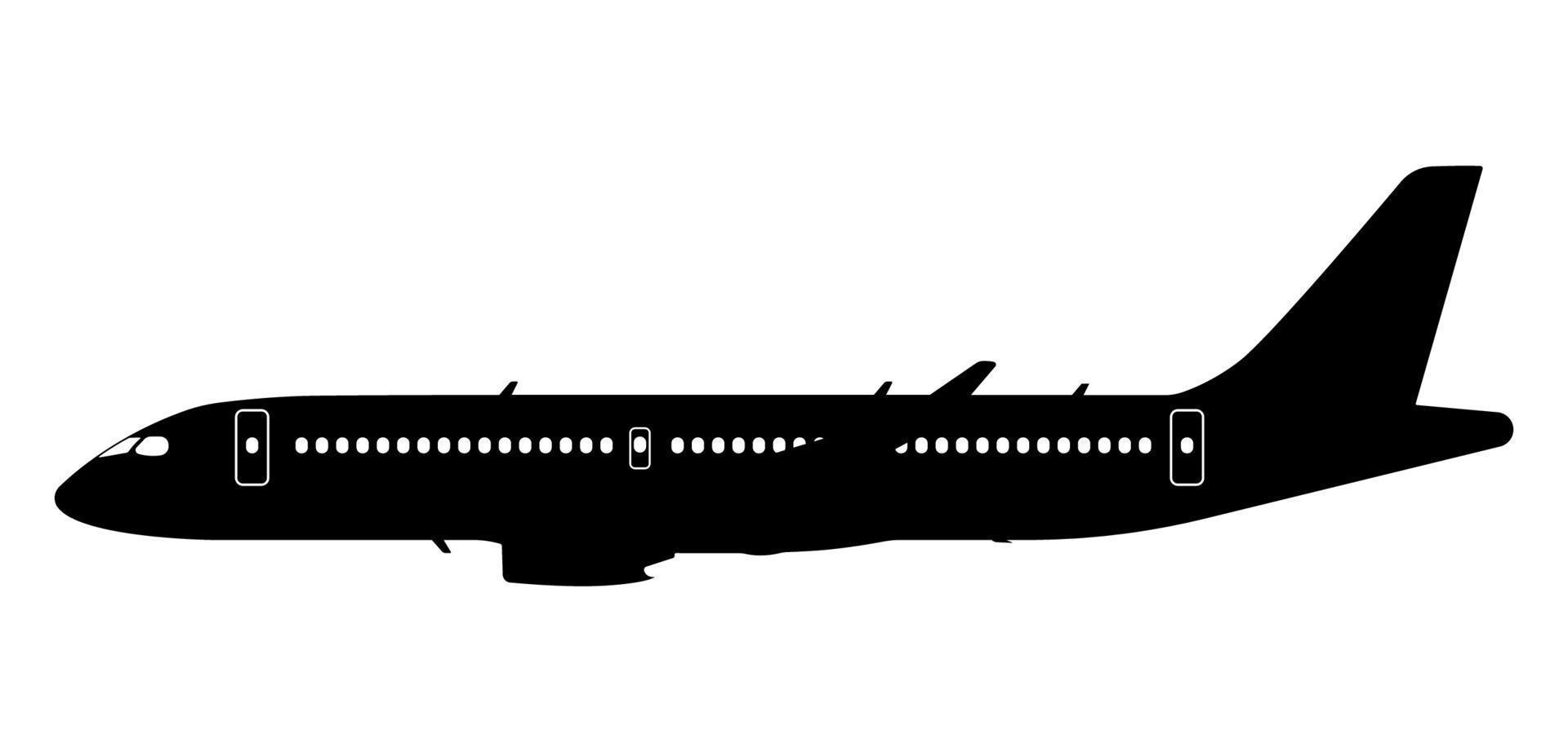 Flying Airplane Silhouette, Civil Wide Body Aircraft Illustration. vector