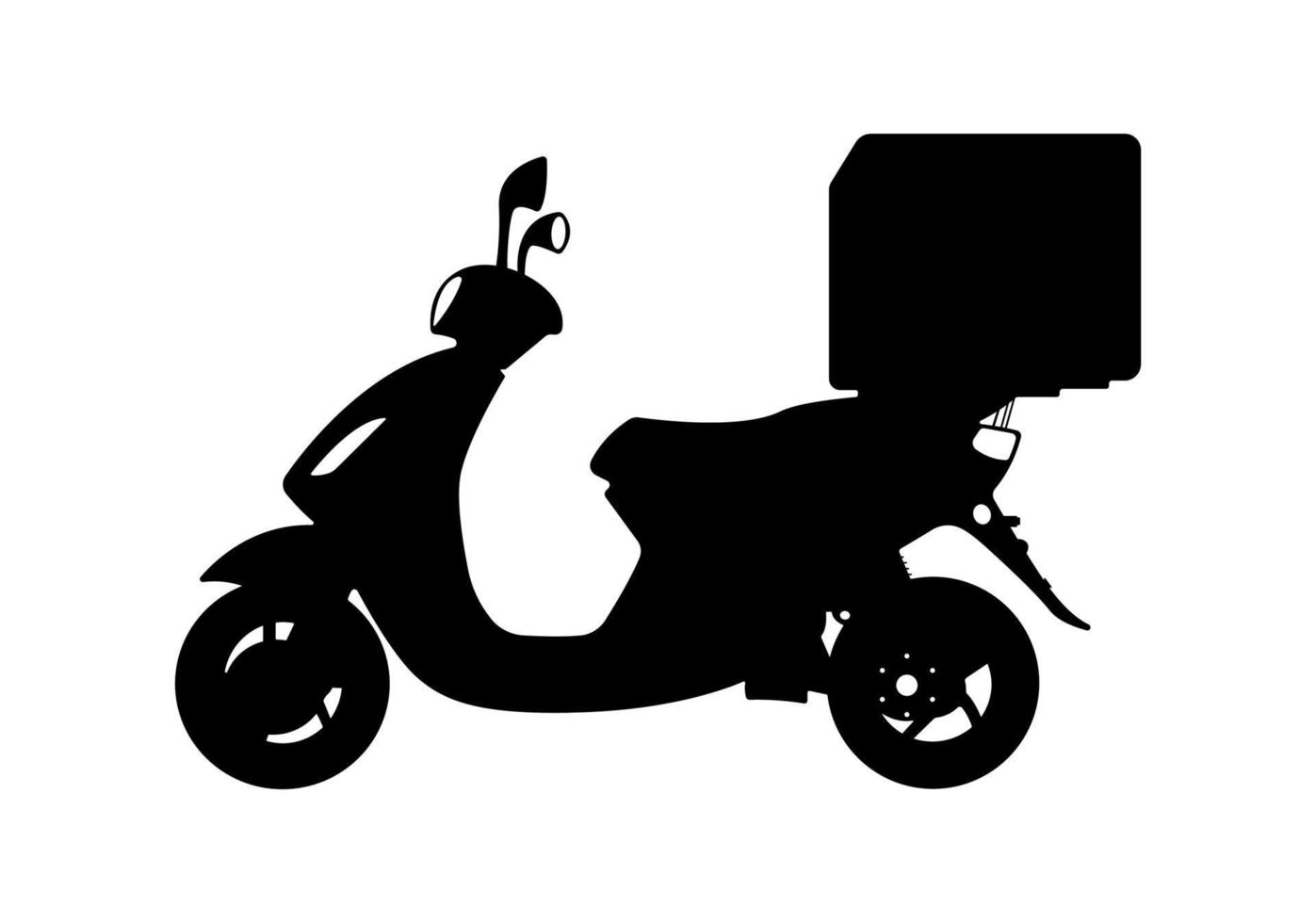 Delivery Scooter Bike, Motorcycle Courier Silhouette Illustration. vector