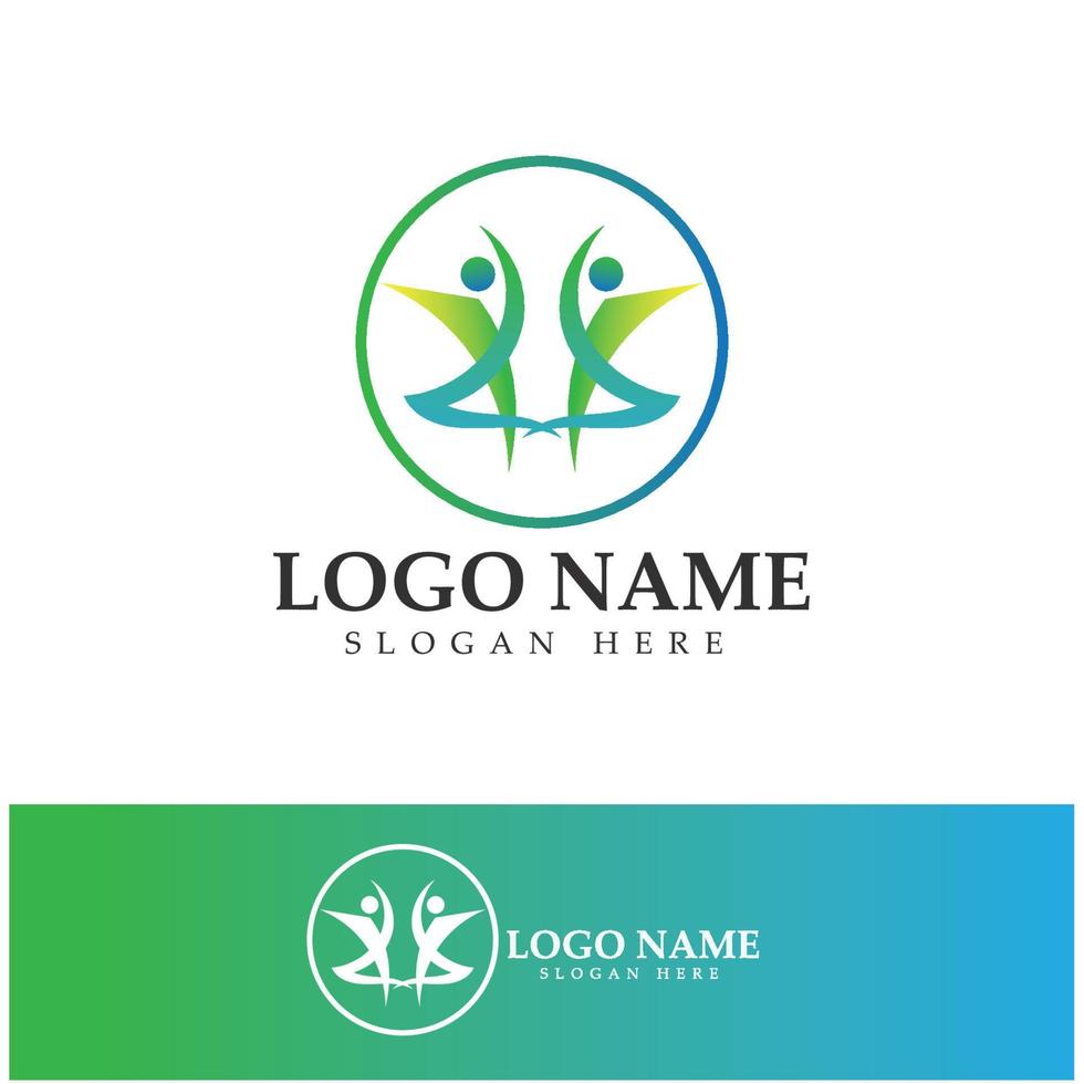 logo design of people doing yoga symbol icon illustration vector