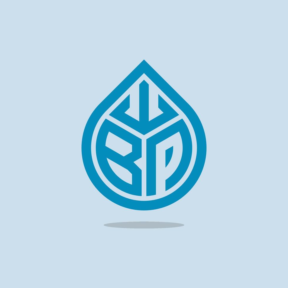 letras bwp de logotipo simple en estilo de gota de agua azul vector