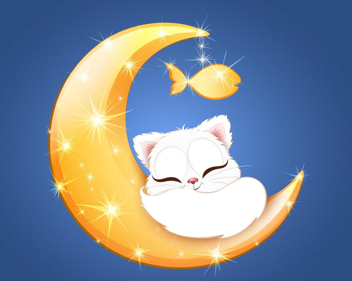 White cat on the Moon vector