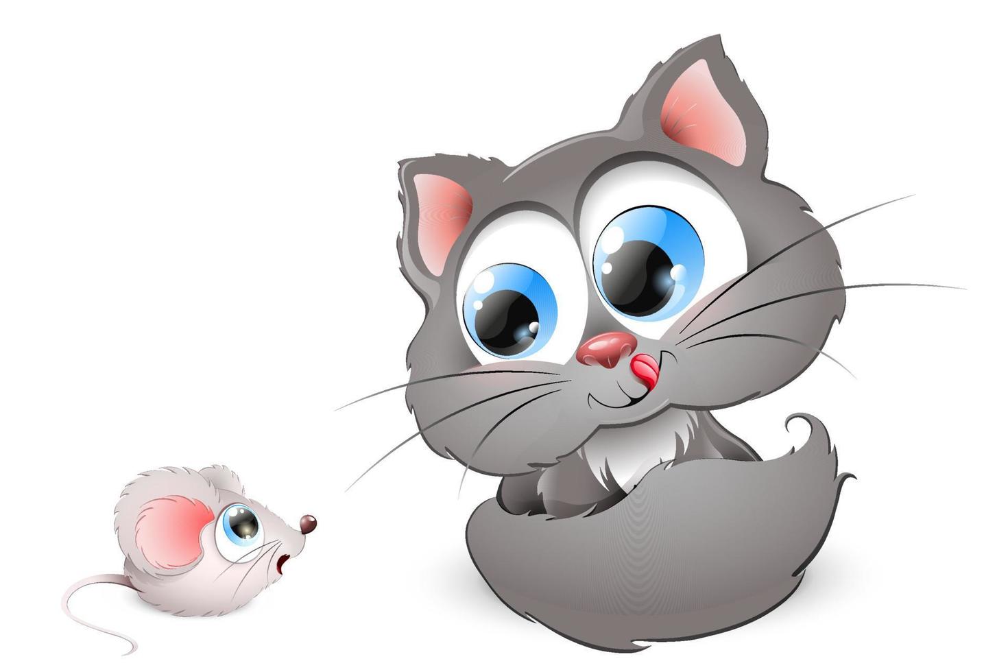 gato gris con raton vector