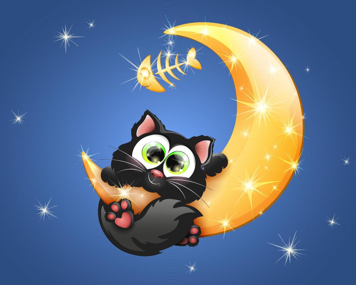 Black funny cat on the Moon vector