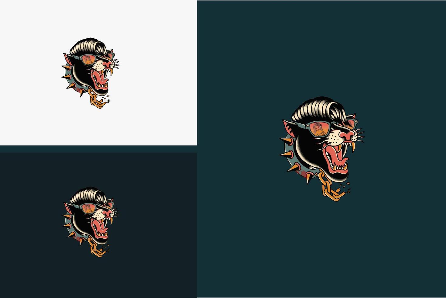 head black cat funky vector flat design