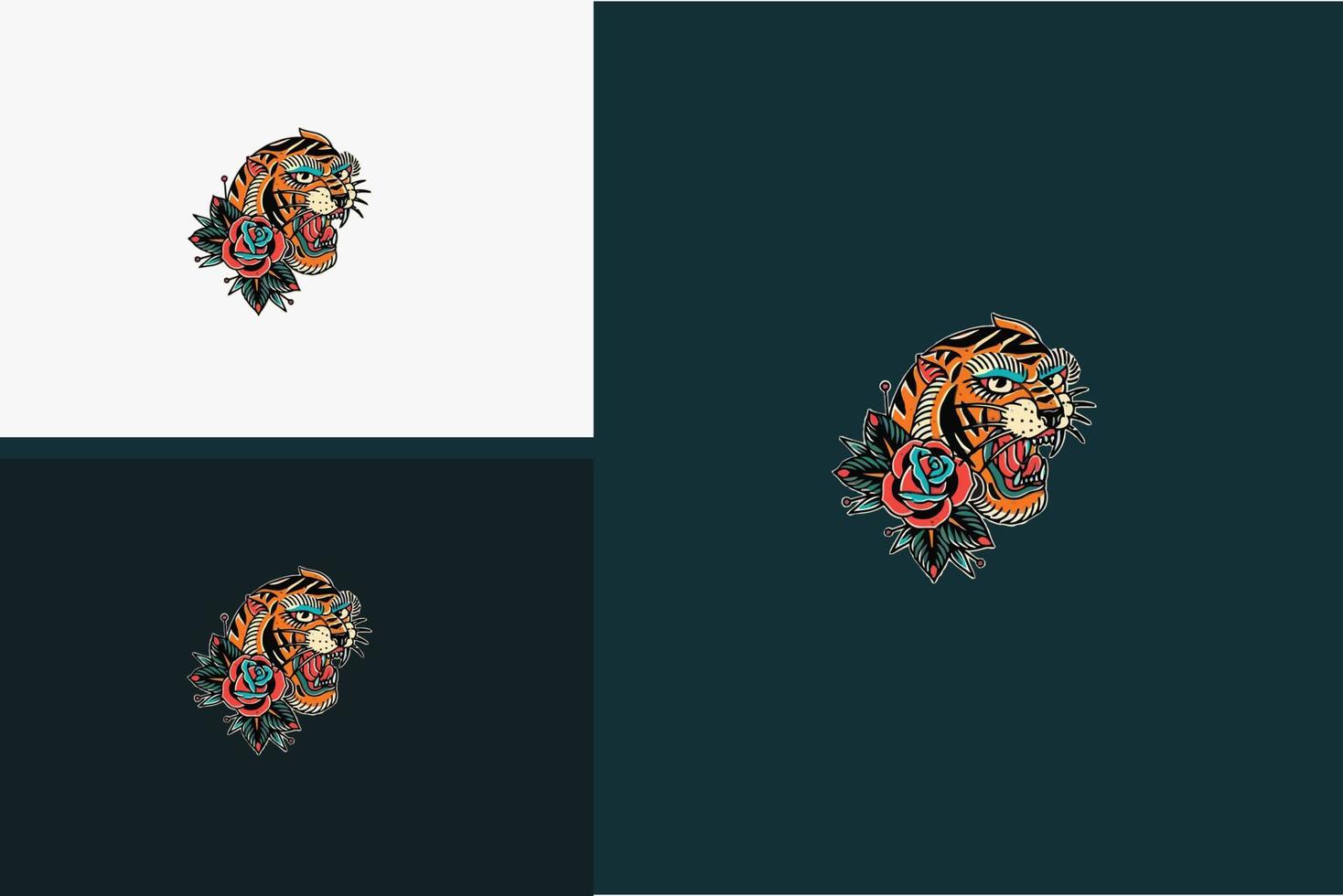 head tiger and flowers vector flat design