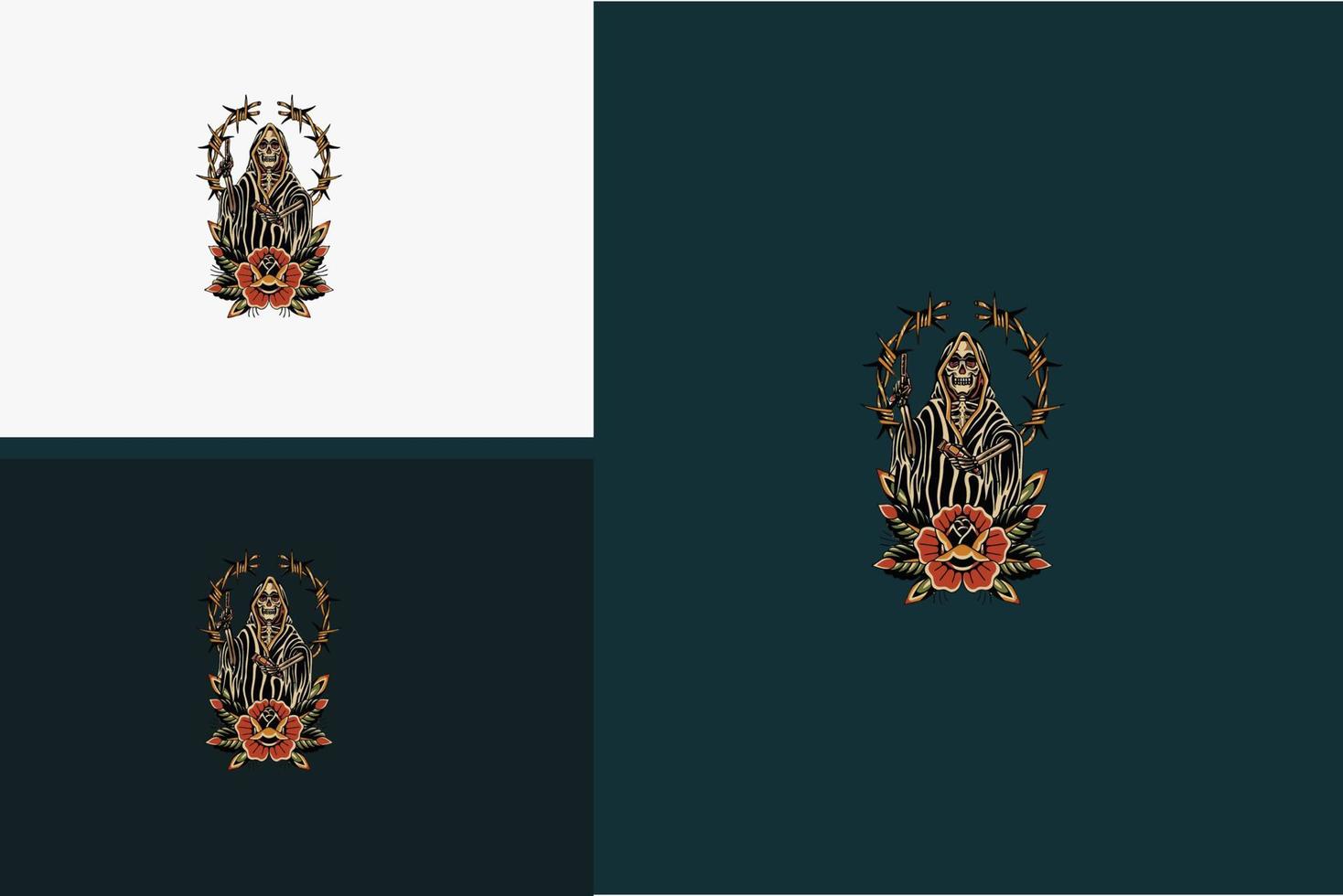 cabeza, cráneo, y, rosa roja, vector, plano, diseño vector