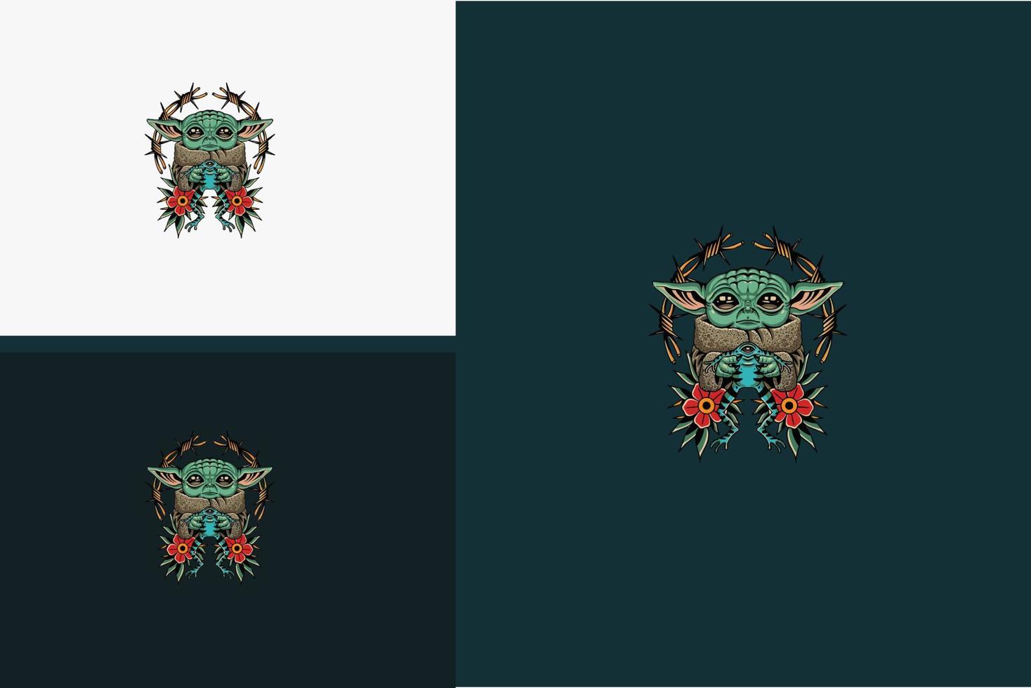 monster planet and flower vector flat design