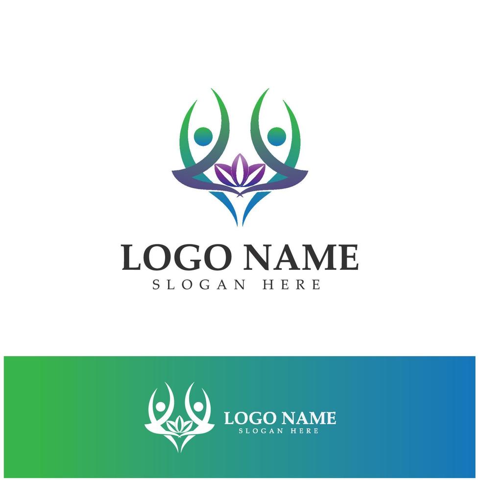 logo design of people doing yoga symbol icon illustration vector