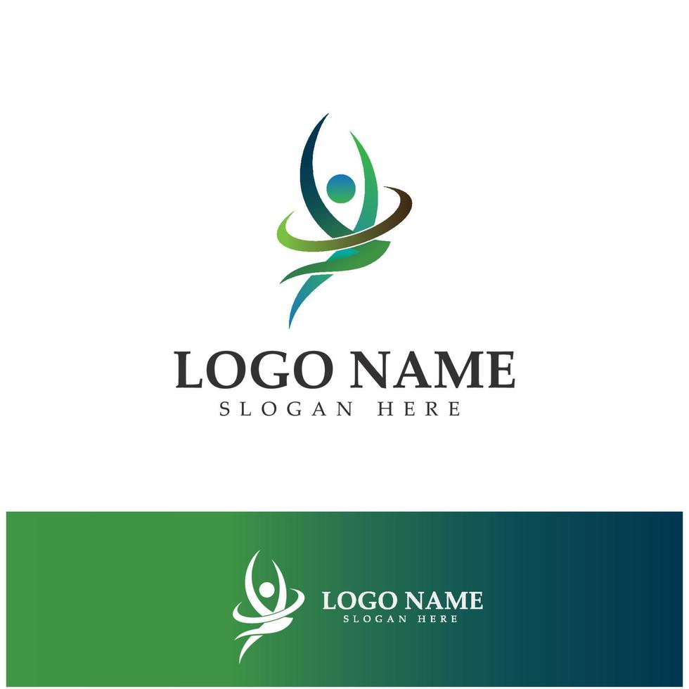logo design of people doing yoga symbol icon illustration vector