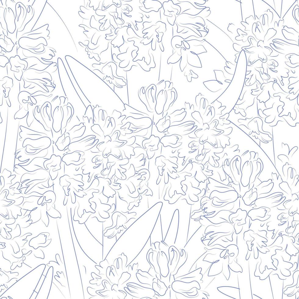 Seamless vector pattern with hand-drawn pastel hyacinth flowers