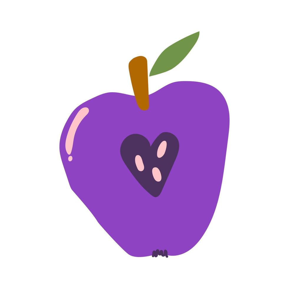 Funny hand drawn purple apple. Flat modern nursery design. vector