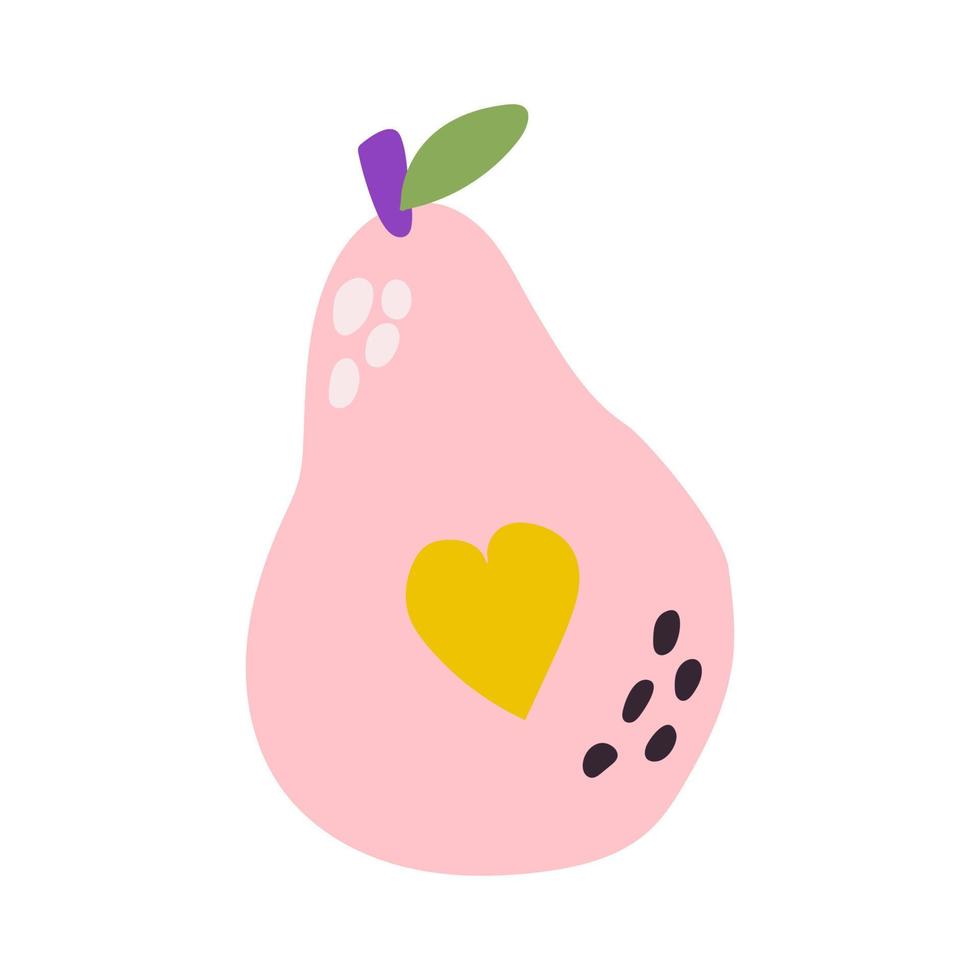Cute bright fruit. Hand drawn pink pear. Nursery design. vector