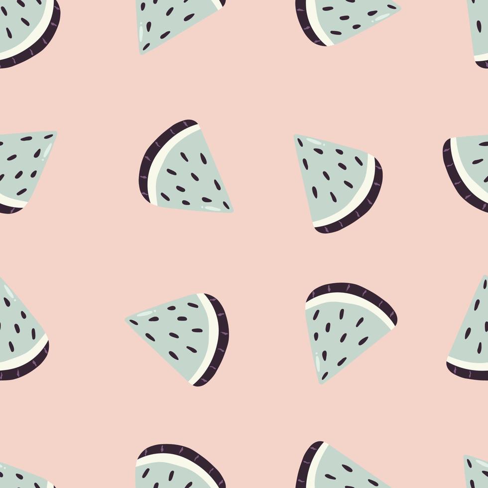 Seamless pattern of hand drawn watermelon slice. Cute modern summer background. vector