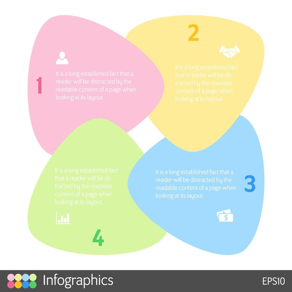 plantilla de diseño infográfico empresarial con 4 pasos u opciones que se utilizan para el diagrama de proceso, el diseño del flujo de trabajo, el diagrama de flujo, la infografía y el banner vector