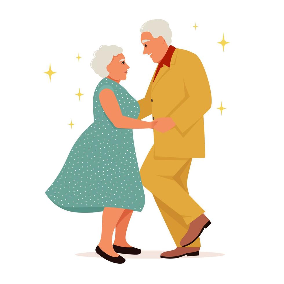 pareja de ancianos bailando. actividades deportivas recreativas y  saludables para los abuelos. ilustración vectorial plana en estilo retro  8053851 Vector en Vecteezy