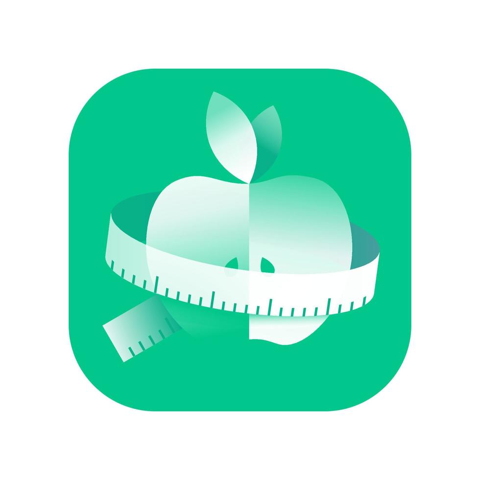 diet, weight loss vector icon. Apple with measuring tape illustration for mobile application website, etc