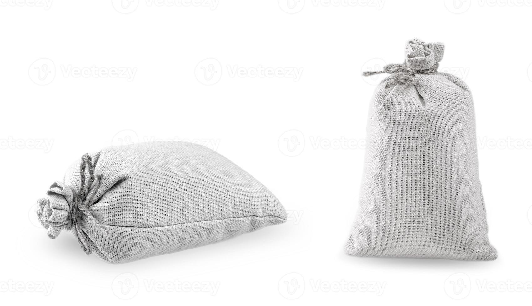 set of White Bags of burlap isolated on white background photo