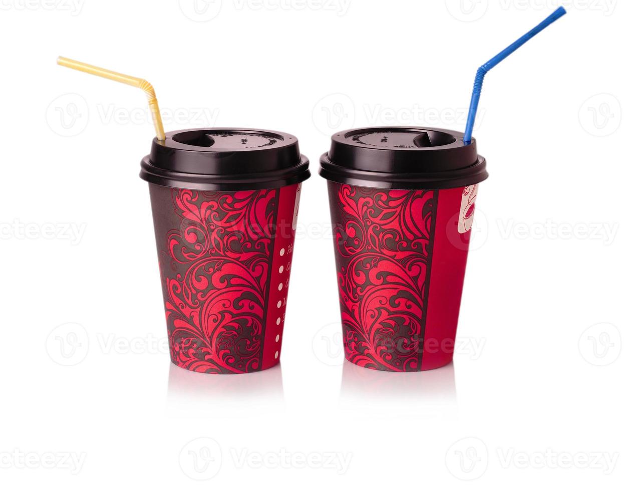 red paper Cup to drink with straw photo