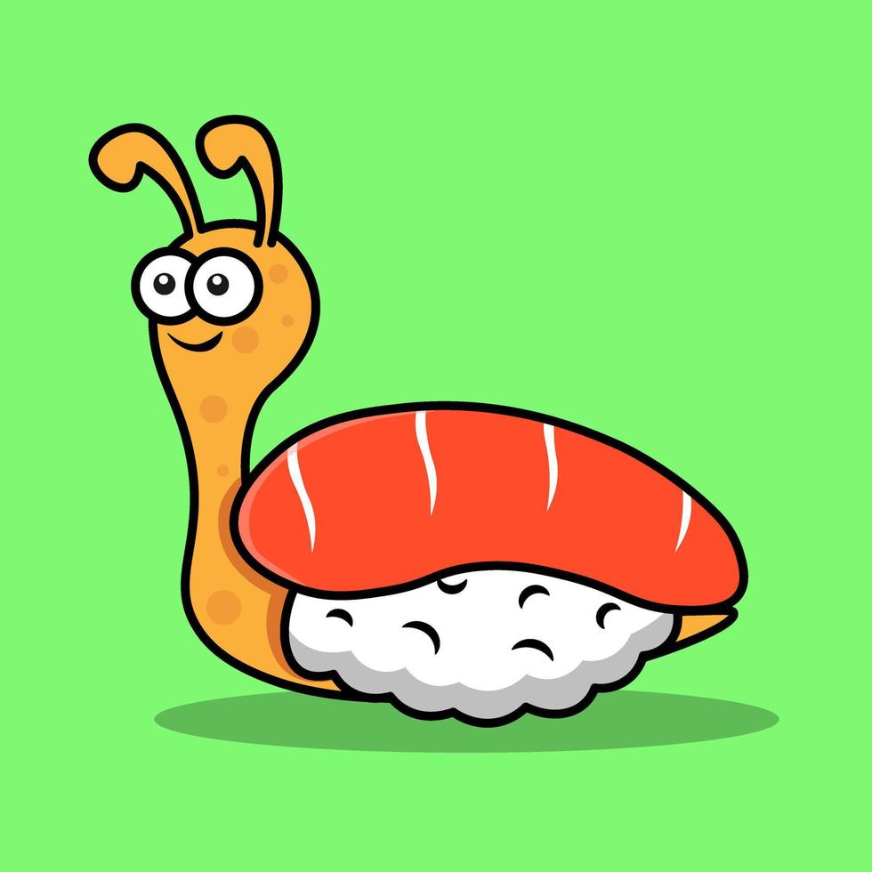 Sushi, design for your menu. Drying in the form of a snail on a green background. Vector illustration