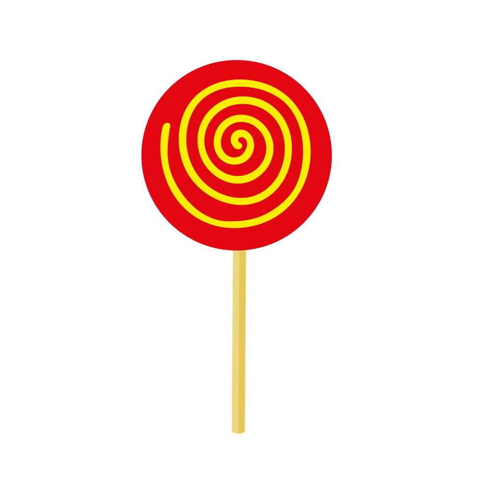Round, red lollipop in the form of a spiral on a stick on a white background. vector