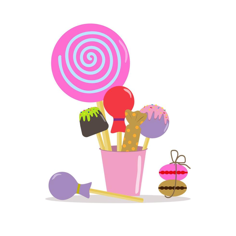 Sweet candies in a cup on a white background. vector