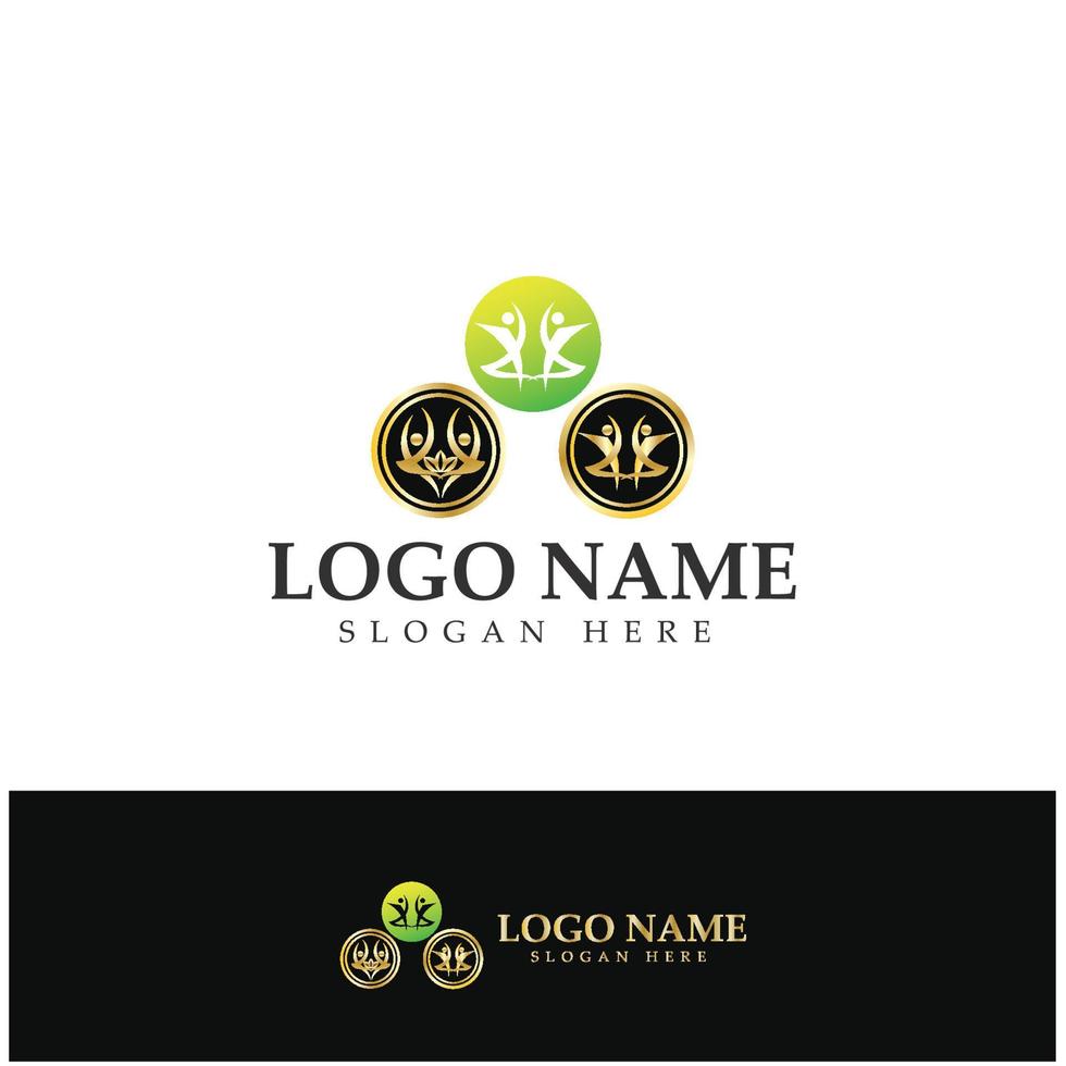 logo design of people doing yoga symbol icon illustration vector