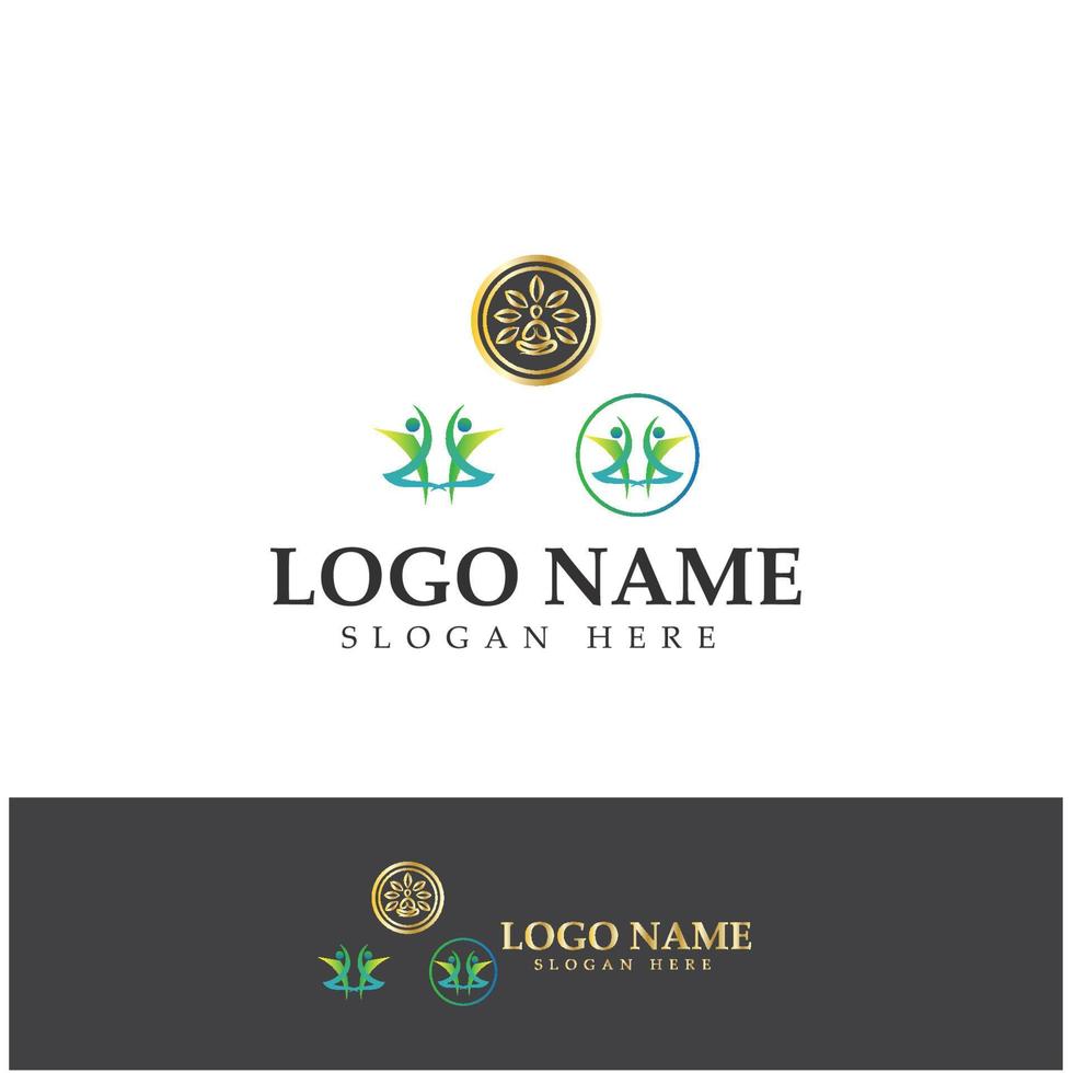 logo design of people doing yoga symbol icon illustration vector