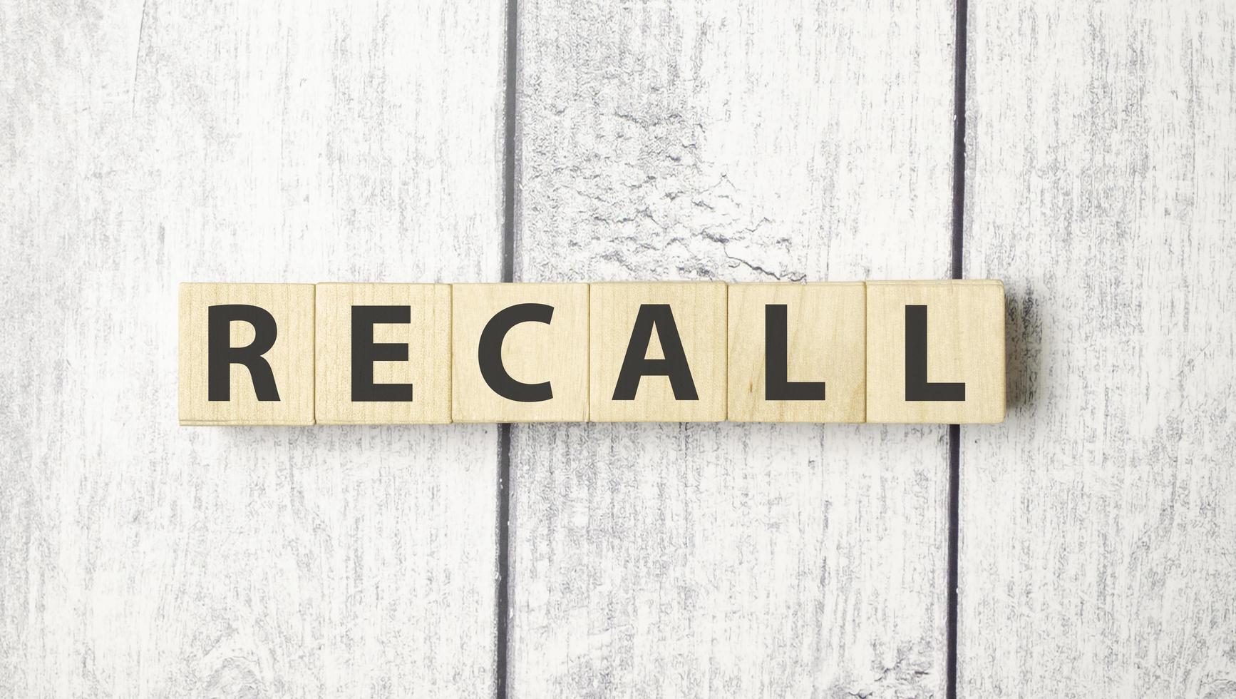 Recall written on cubes on wooden background photo