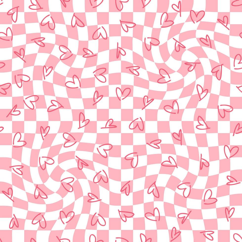 Trippy checkered seamless pattern with simple hearts. 8054656 Vector