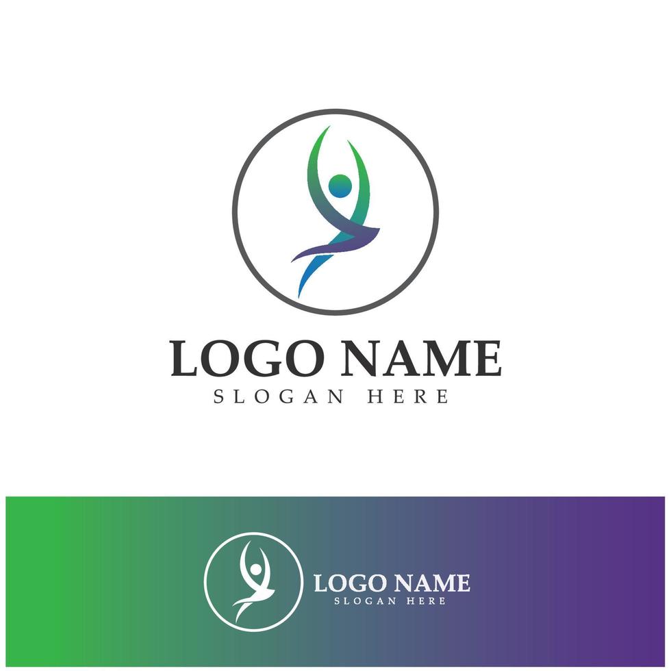 logo design of people doing yoga symbol icon illustration vector