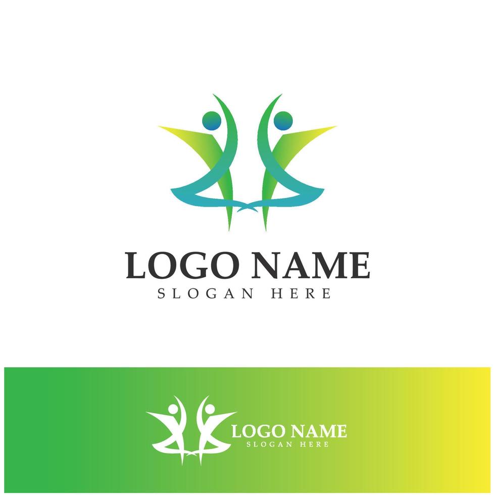 logo design of people doing yoga symbol icon illustration vector