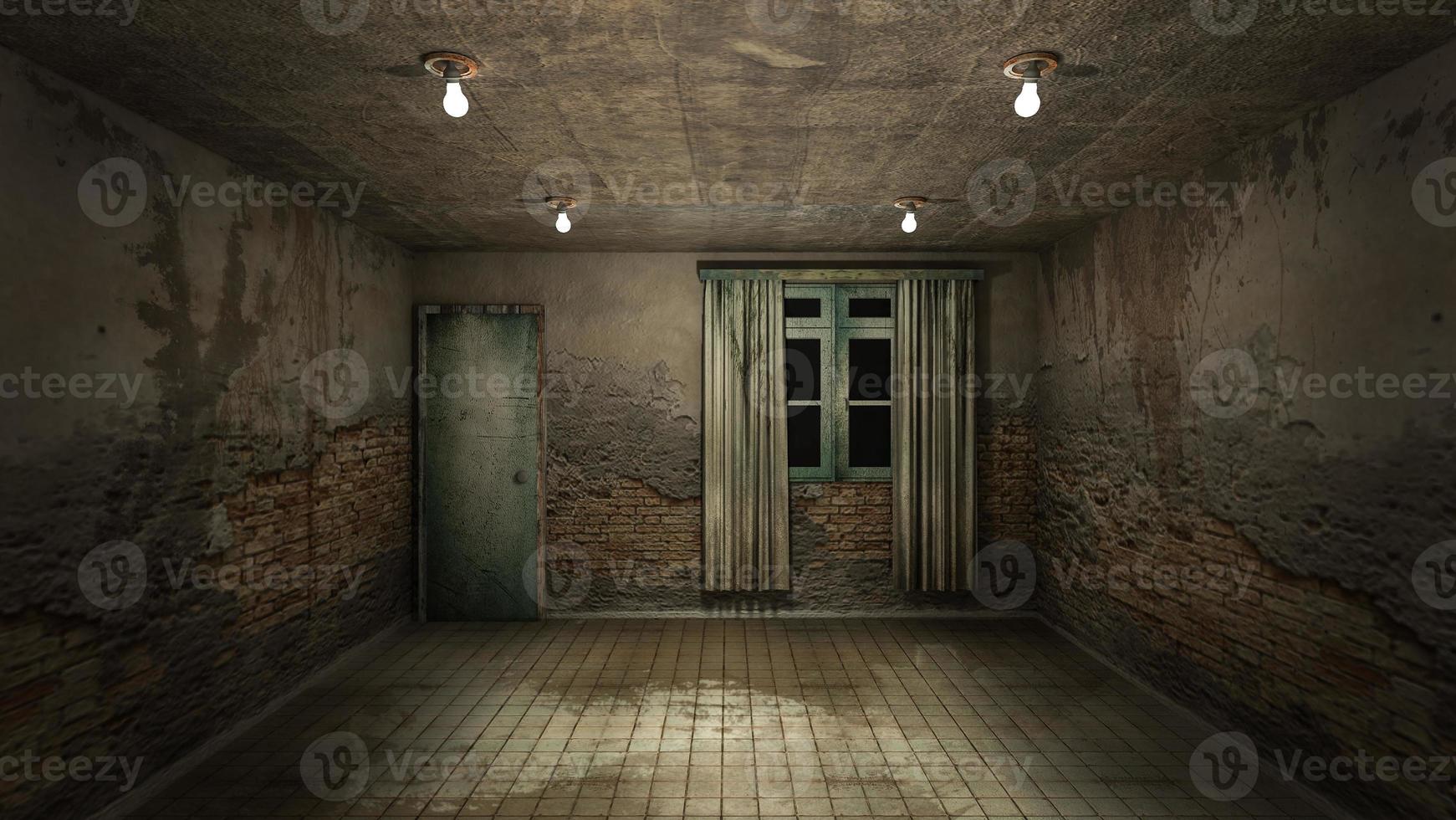 The interior design of horror and creepy damage empty room., 3D rendering. photo