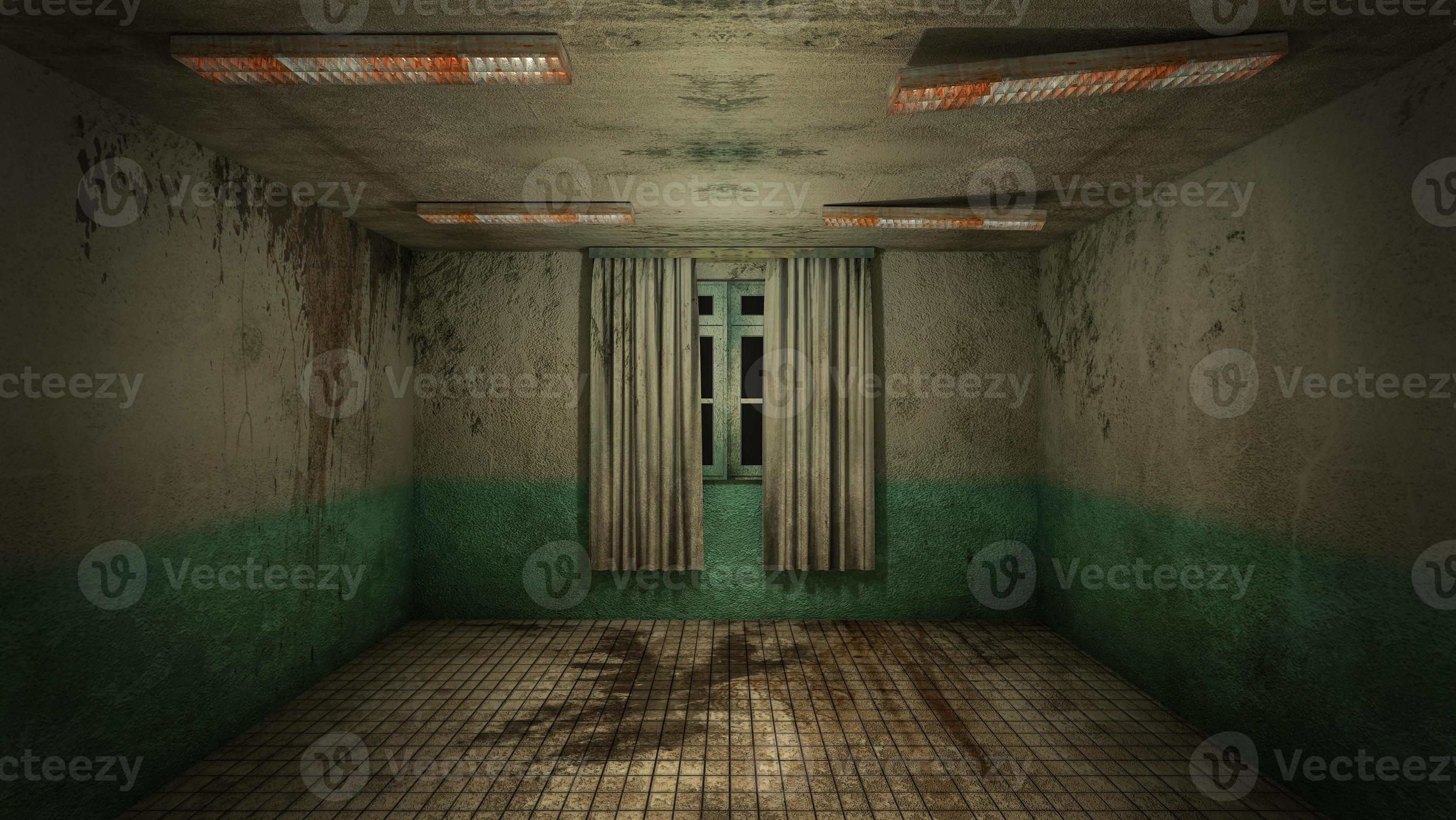 The interior design of horror and creepy damage empty room., 3D