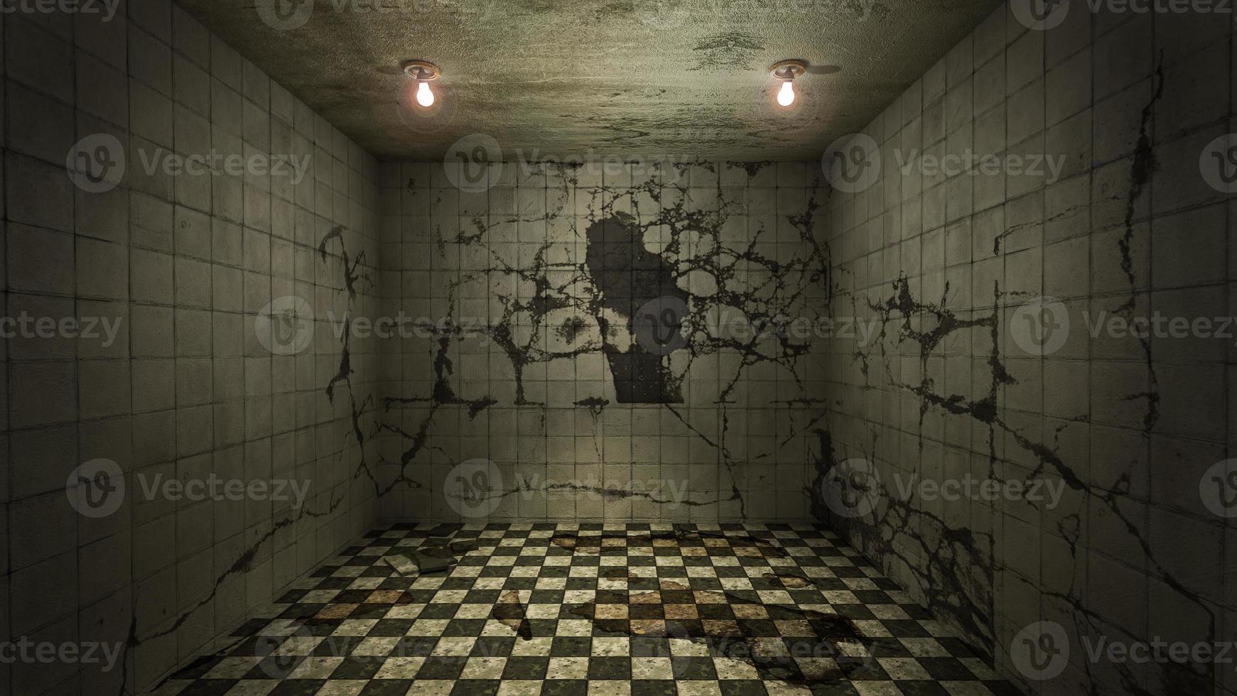 The interior design of horror and creepy damage empty room., 3D rendering. photo