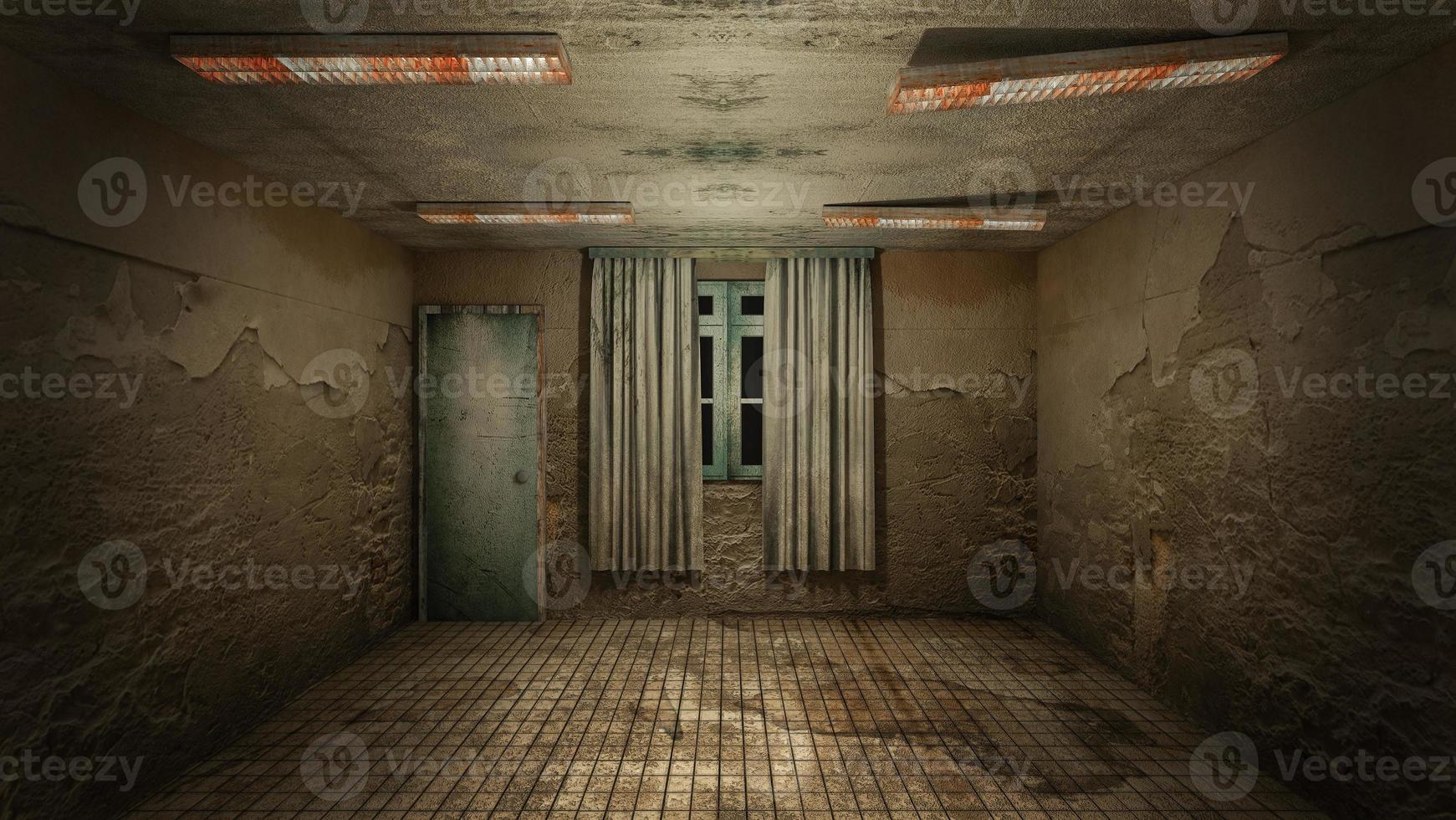 The interior design of horror and creepy damage empty room., 3D rendering. photo