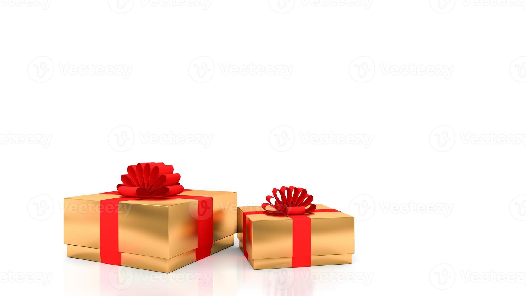 Decorative gold gift boxes with red ribbons with white background., 3D rendering. photo