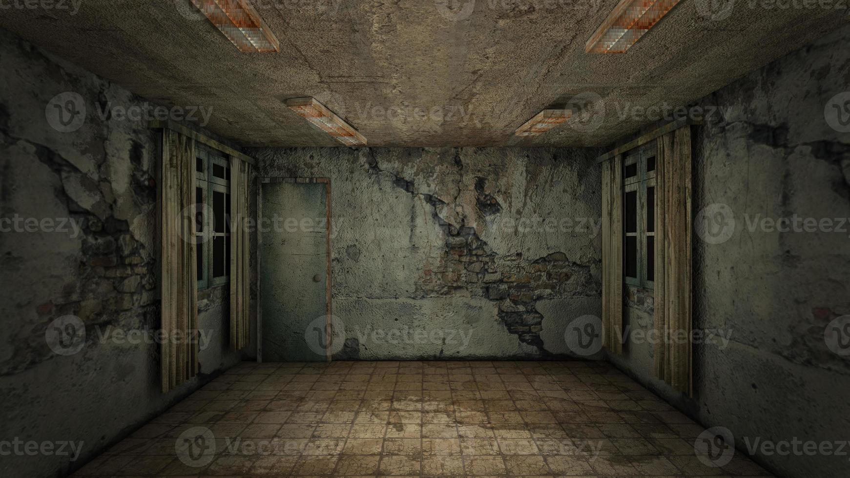 The interior design of horror and creepy damage empty room., 3D rendering. photo