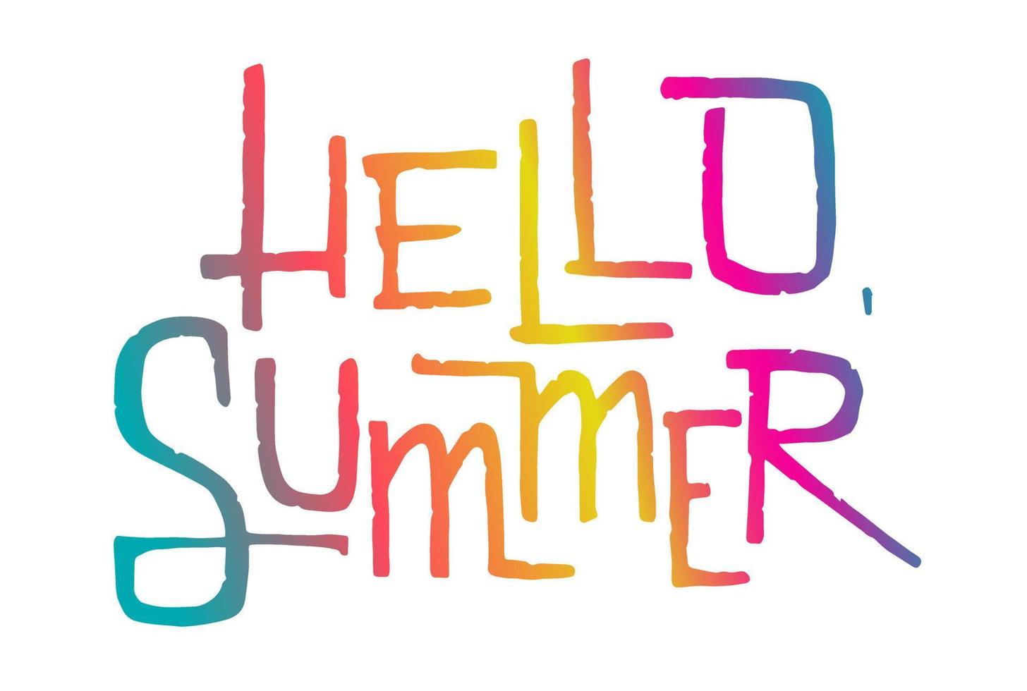 Hello summer hand drawn quote. Lettering colourful gradient design to beginning of summer season. Text use for print, cards, poster, banner, apparel, bag, t shirt. vector