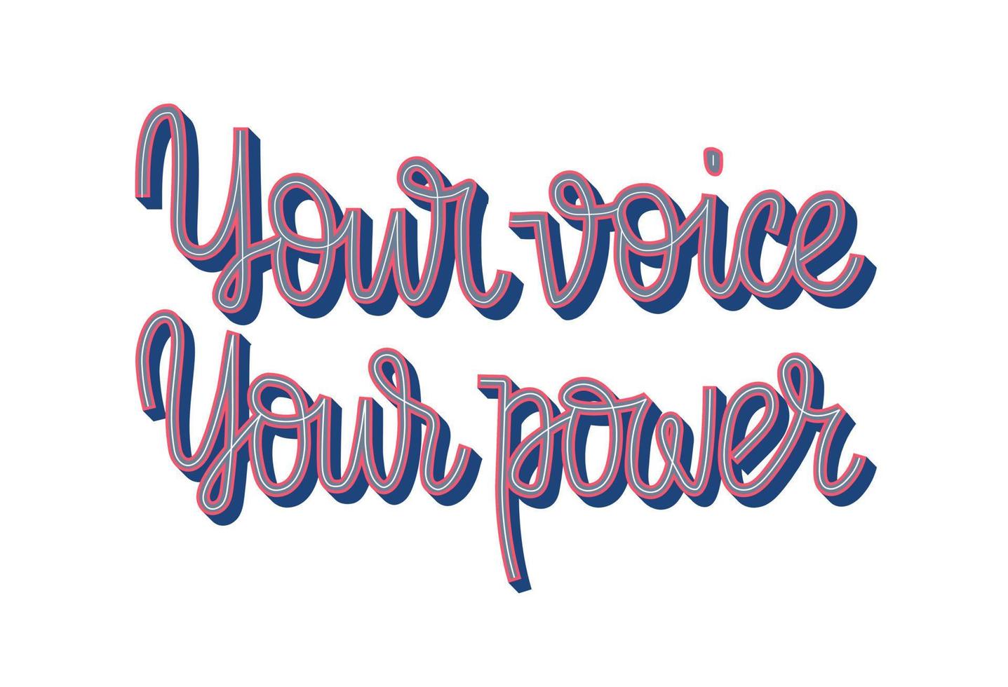 Voice power vector hand lettering poster. Amplify message sticker. Use