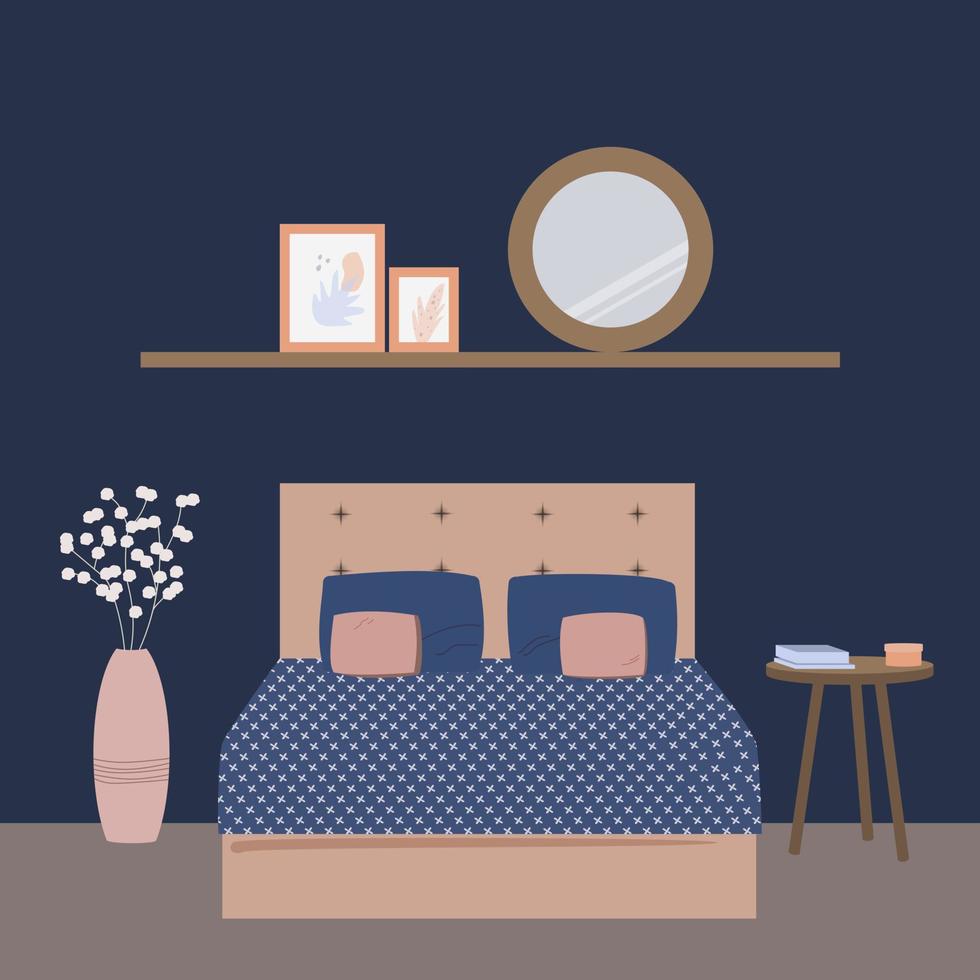 Modern bedroom interior vector illustration.