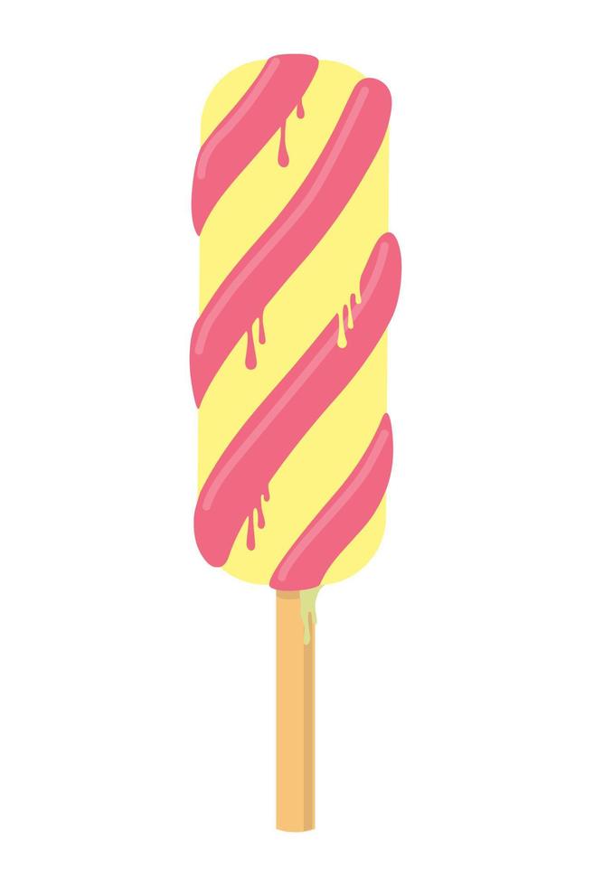 ilustración plana vectorial de helado derretido. postre helado de verano de dos sabores de frutas. imagen de polo de hielo. vector