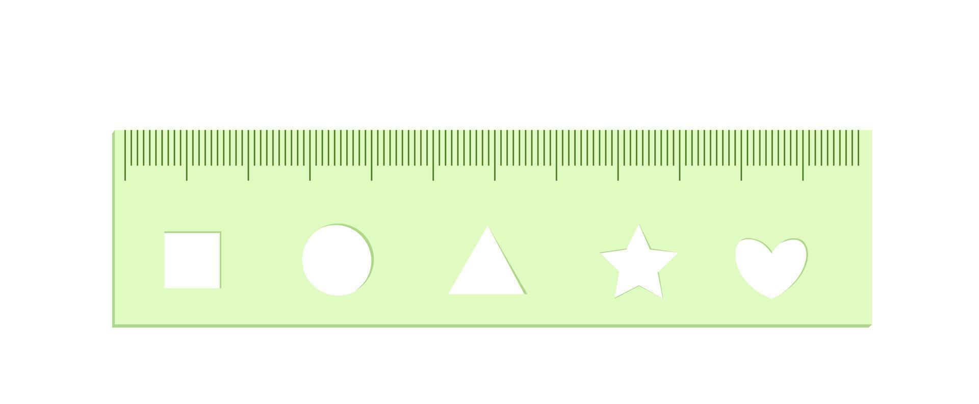 School ruler with stencil of geometric shapes flat vector illustration. Drawing tool. School supplies.
