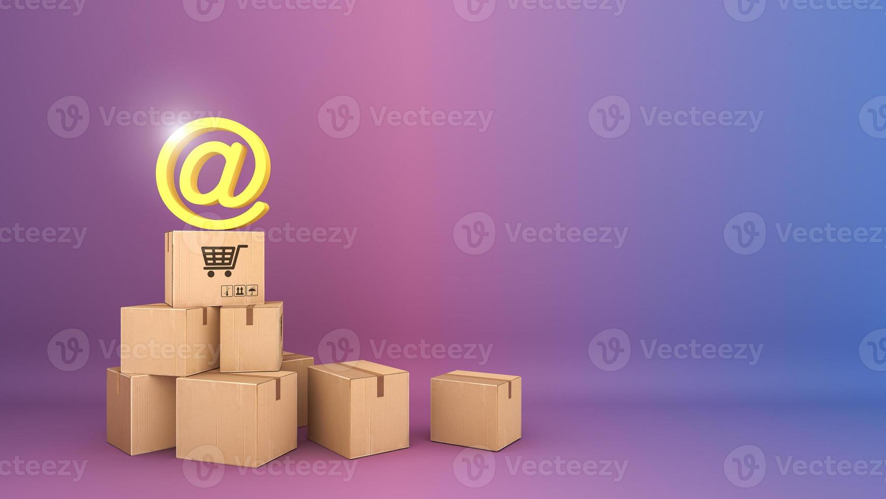 Many Paper boxes appeared and symbol., shopping online or shopaholic concept, 3D rendering. photo