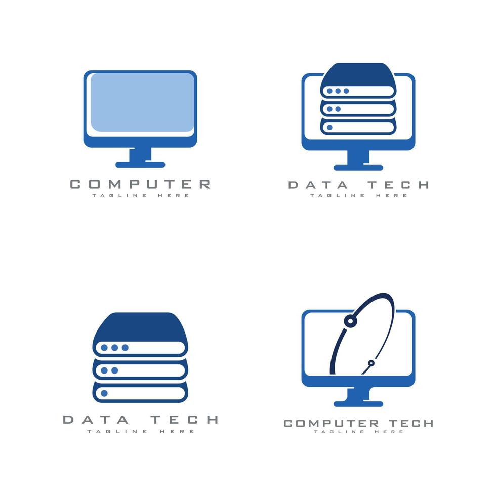 computer logo design collection, data tech, computer networking, technology, server, vector