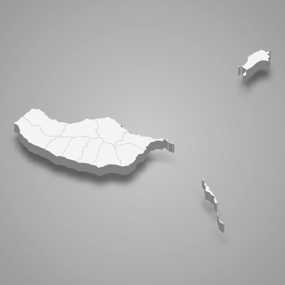 mapa isométrico 3d de madeira es un distrito de portugal vector